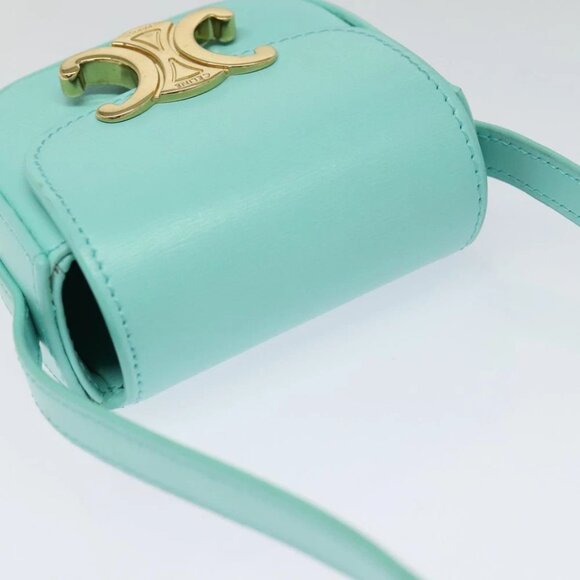 CELINE Triomphe Mini Claude Shoulder Bag Leather Light Blue Auth 114195AV - Picture 7 of 16